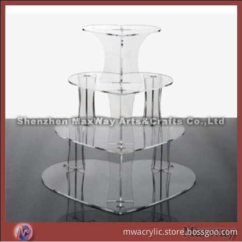 Clear Heart-shaped Promotional Acrylic 4 Tiers Tower Wedding Cup Cake Display Stand Rack
